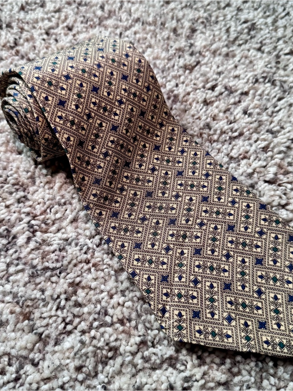 Chaps Ralph Lauren Men’s Tie Yellow Blue Green Geometric Pattern Classic